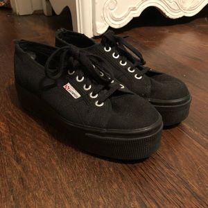 Black superga platform tennis shoes